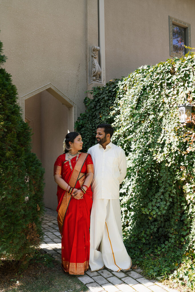 cute picture of the bride and groom smiling at each other