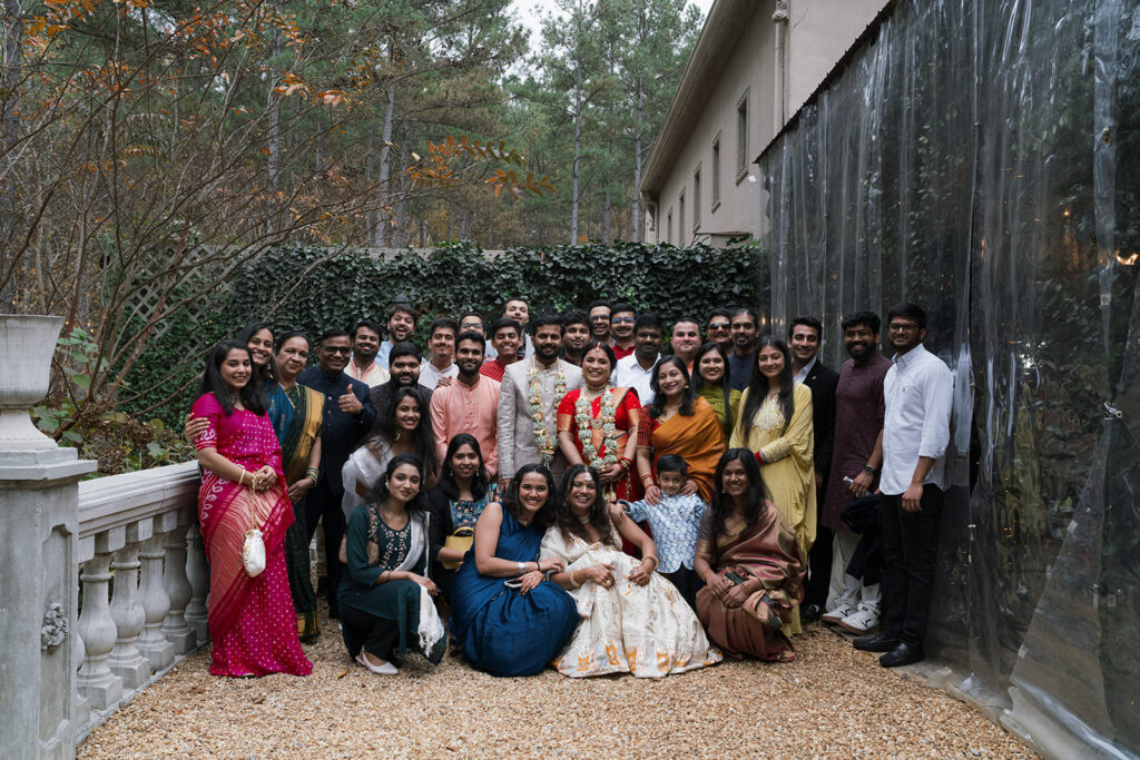 cute picture of the newlyweds and their wedding guests 