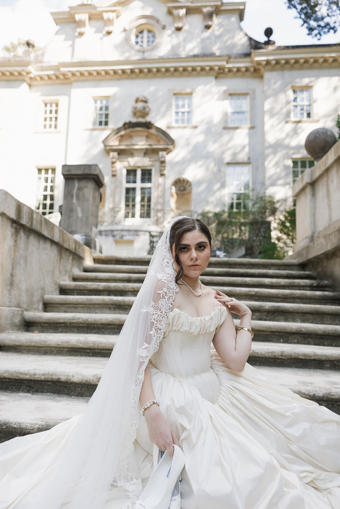 bride posing for the camera during their bridal portraits