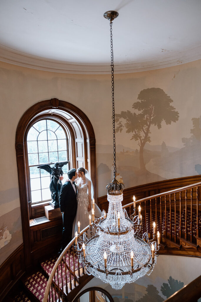 portrait of the newlywweds hugging