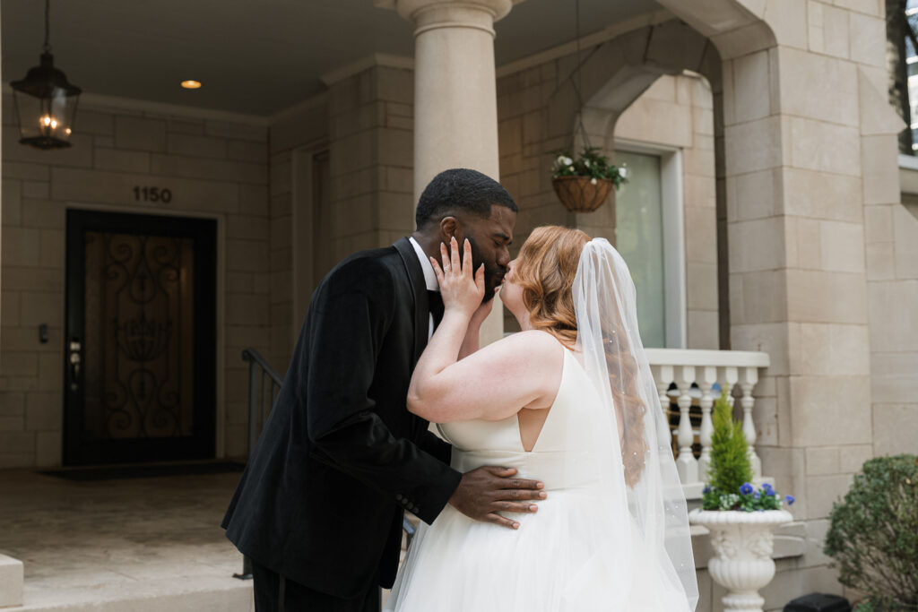 picture of the bride and groom kissing