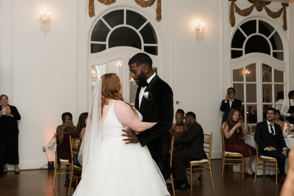 cute picture of the newlyweds dancing at their wedding reception