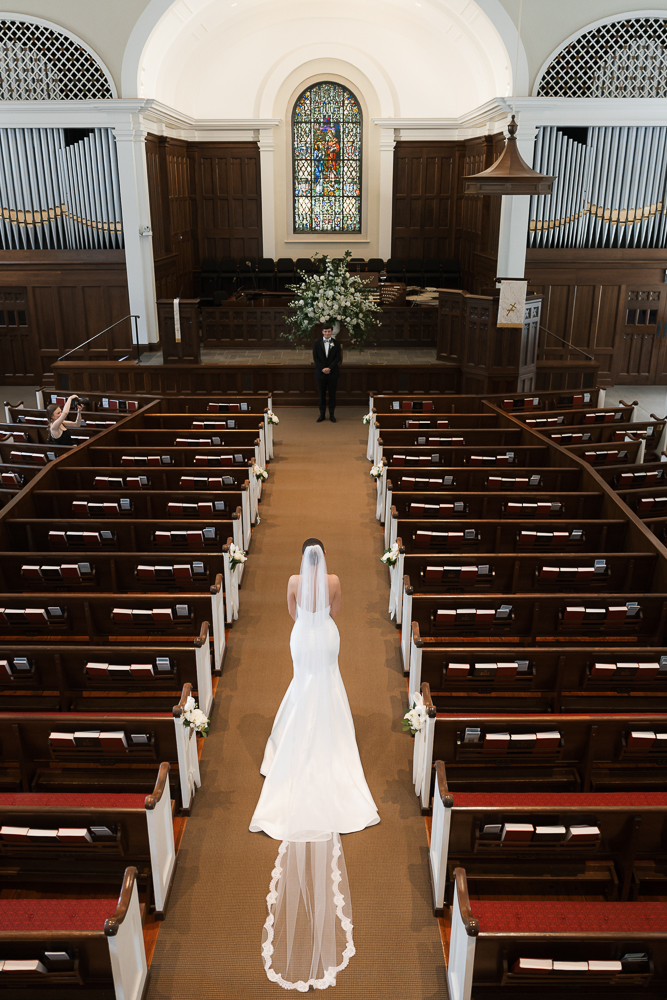 cute picture of the bride and groom at their first look