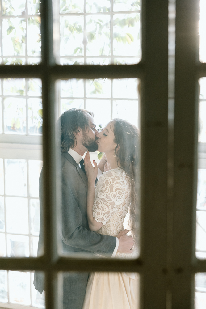 cute picture of the bride and groom hugging
