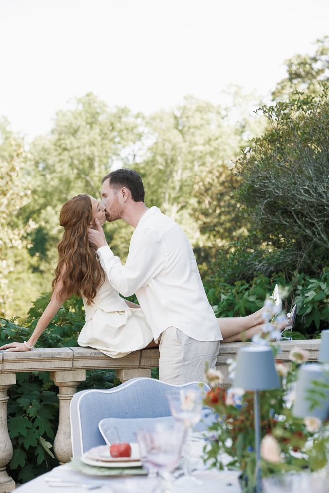 cute portrait of the newlyweds kissing