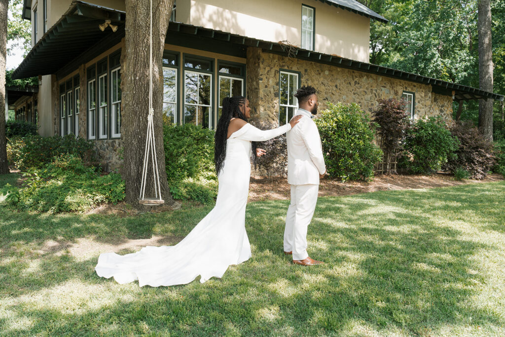 bride and groom at their first look