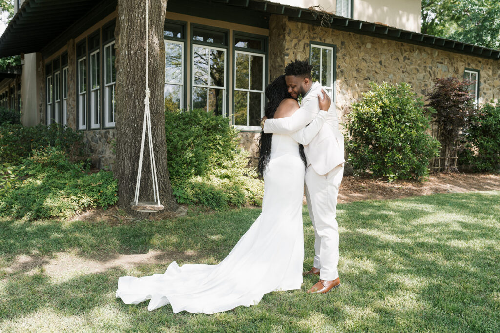 bride and groom emotional during their first look