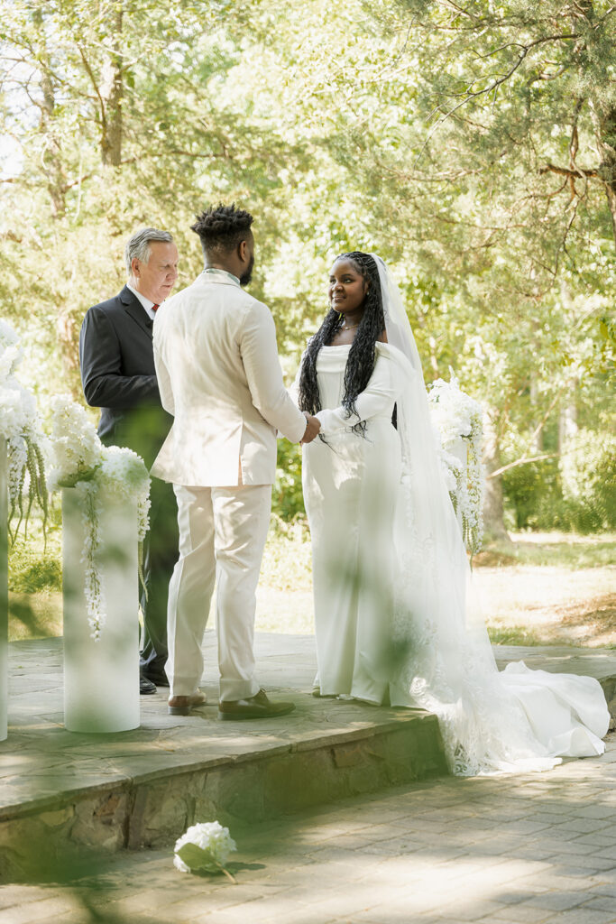 bride and groom emotional at their wedding ceremony