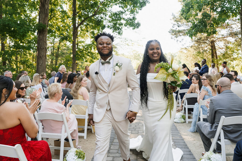 newlyweds heading to their wedding reception