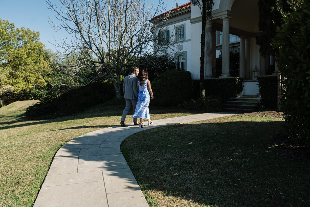 happy couple at their spring engagement portraits in GA